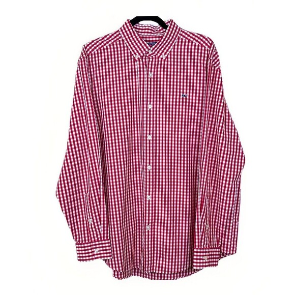 Vineyard Vines Long Sleeve Button Up Whale Shirt Mens XL Red White Gingham Check - Picture 1 of 7